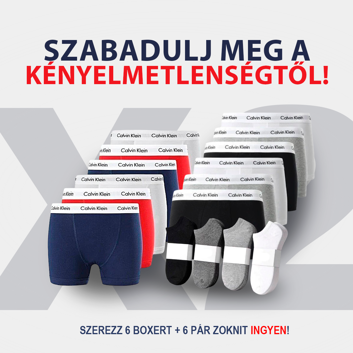 6 Boxeralsó CK + 6 Pár Zokni Ingyen!